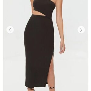 Forever 21 Black Bodycon Midi Dress with One-Shoulder Neckline